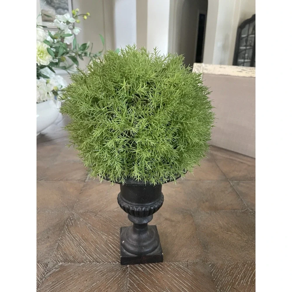 Artificial Greenery Ball Topiary in Black Resin Urn Planter Pot 12